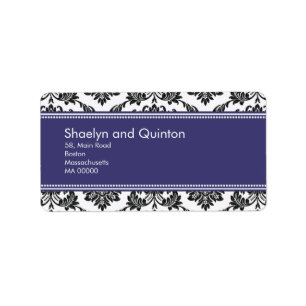 Blue Damask Wedding Address Labels