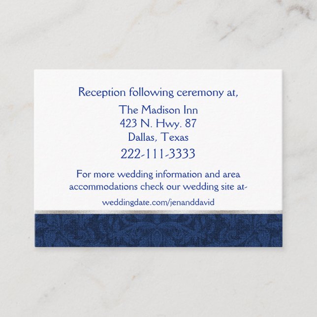 Blue Damask Wedding Enclosure Card (Front)