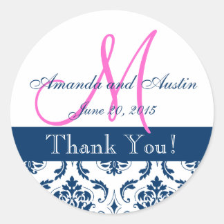 Blue Damask Wedding Favour Sticker