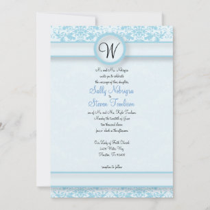 Blue Damask Wedding Invitation