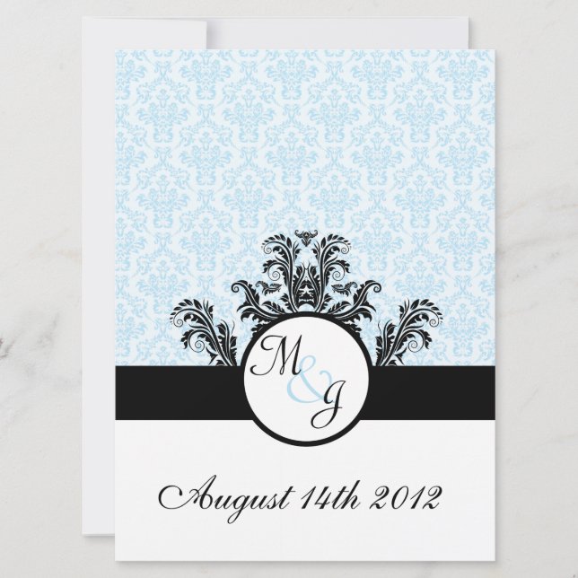 Blue Damask Wedding Invitation (Front)