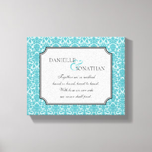Blue damask wedding quote personalised canvas art