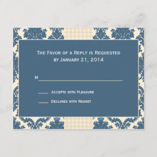 Blue Damask Wedding RSVP Cards