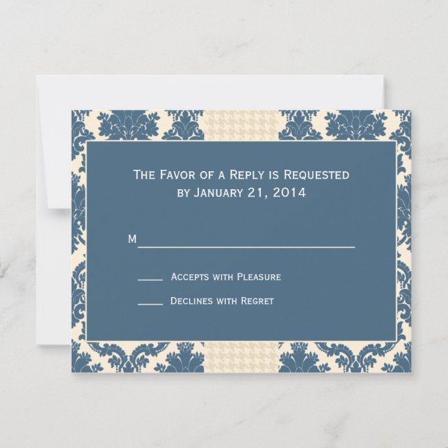Blue Damask Wedding RSVP Cards (Front)