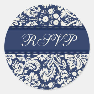 Blue Damask Wedding RSVP Envelope Seals