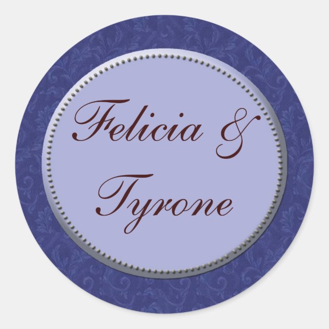 Blue damask wedding stickers (Front)