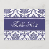 Blue Damask Wedding Table Number