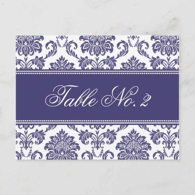 Blue Damask Wedding Table Number Postcard (Front)