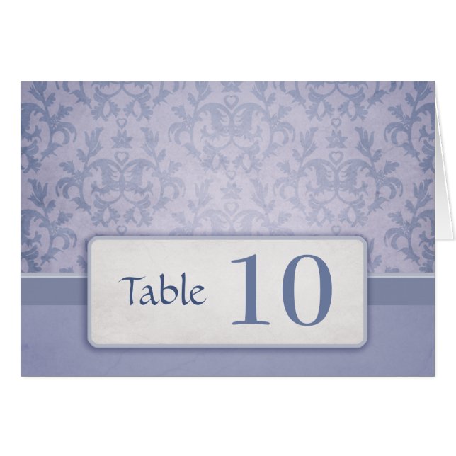 Blue damask wedding table number stand up card (Front Horizontal)