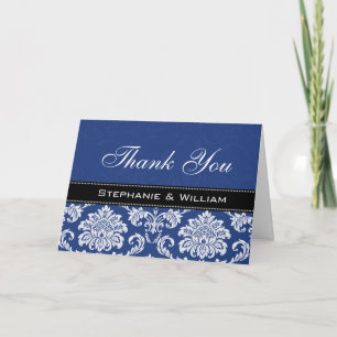 Blue Damask Wedding Thank You Cards