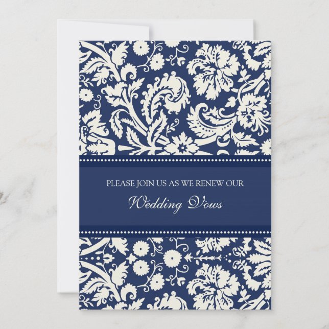 Blue Damask Wedding Vow Renewal Invitations (Front)