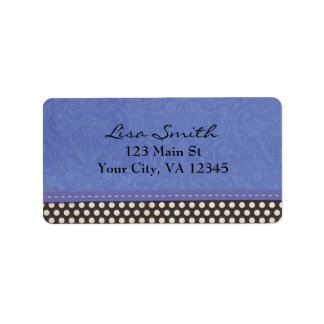 Blue Damask with Black and White Polka Dots Label