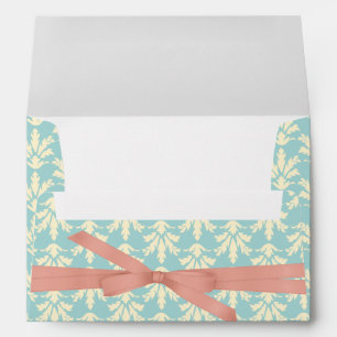 Blue Damask with Pink Bow Bridal Shower Wedding Envelopes