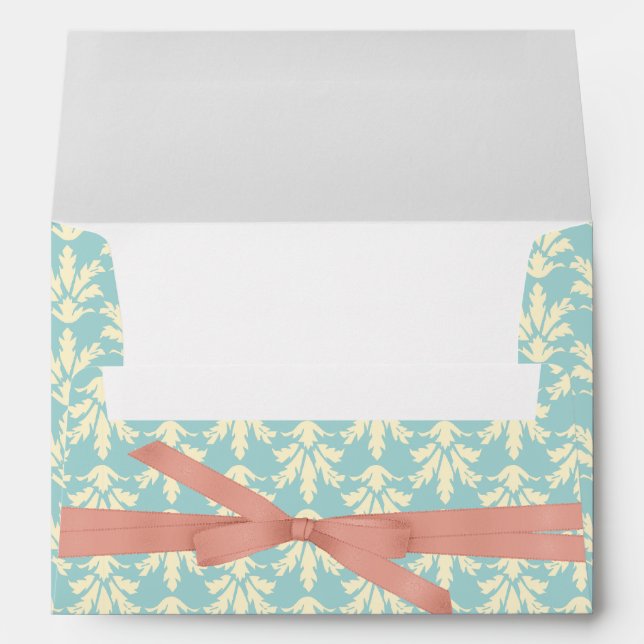 Blue Damask with Pink Bow Bridal Shower Wedding Envelopes (Back (Bottom))