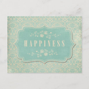 Blue Damasks Happiness Label Soft Postcard