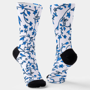 Blue Damasks On White Socks
