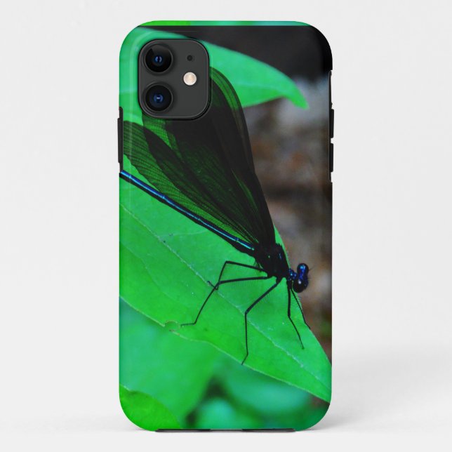 Blue Damselfly on a green leaf. Case-Mate iPhone Case (Back)