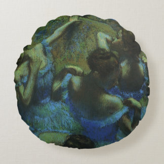 Blue Dancers by Edgar Degas, Vintage Impressionism Round Cushion