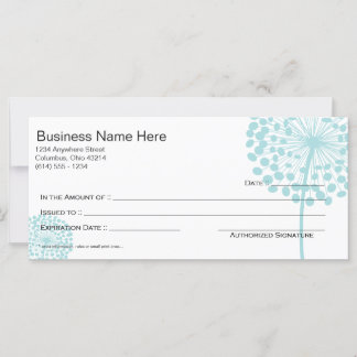 Blue Dandelion Flower Gift Certificate Design 3