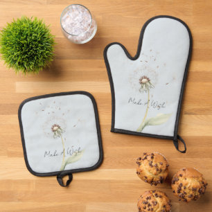 Blue Dandelion Flower Wish Oven Mitt & Pot Holder Set