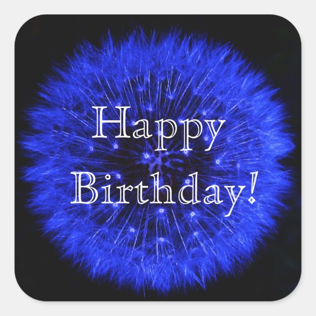 Blue Dandelion Happy Birthday Sticker (Front)
