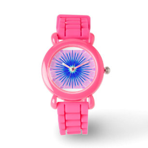 blue dandelion on pink watch
