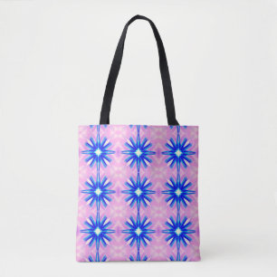 blue dandelion starburst pattern tote bag