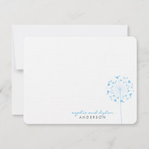 Blue Dandelions Love Hearts Wedding Thank You Card