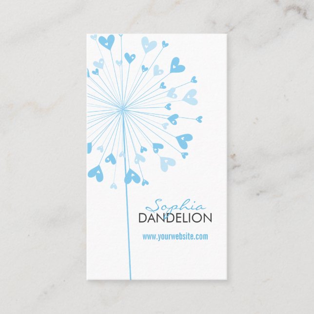 Blue Dandelions Love Hearts Whimsical Profile Card (Front)