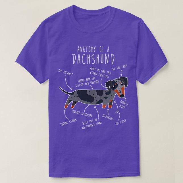 Blue Dapple Dachshund Dog Anatomy T-Shirt (Design Front)