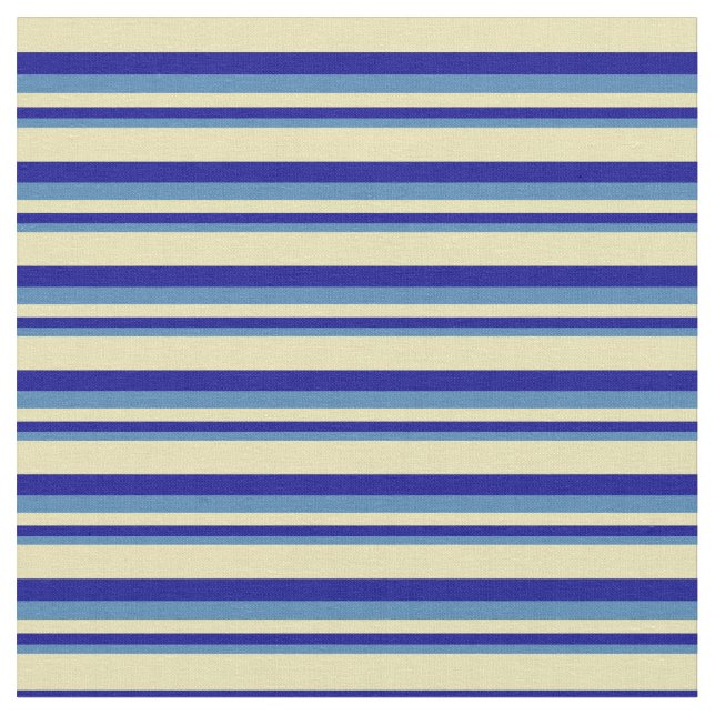 Blue, Dark Blue & Tan Coloured Pattern of Stripes Fabric (Close Up)
