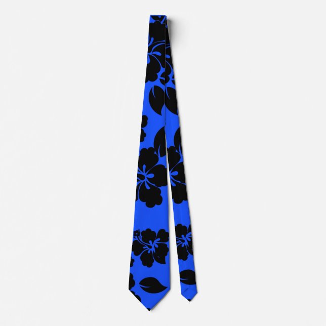 Blue Dark Hawaiian Pattern Tie (Front)