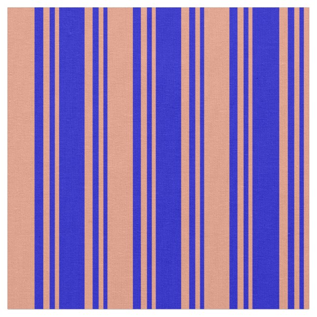 Blue & Dark Salmon Coloured Striped Pattern Fabric (Close Up)
