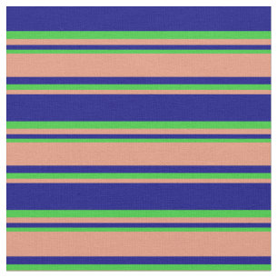Blue, Dark Salmon & Lime Green Striped Pattern Fabric