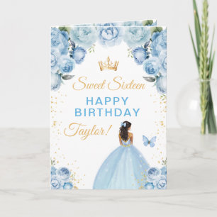 Blue Dark Skin Girl Sweet Sixteen Birthday Card