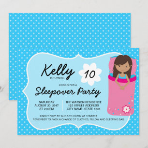 Blue Dark Sleepover Party Birthday Invitation