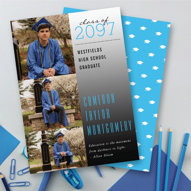 Blue Dark To Light Quote 3 Photo Modern Graduation Announcement (Blue Dark To Light Quote 3 Photo Collage Modern Graduation Announcement @ zazzle.com/color_therapy)