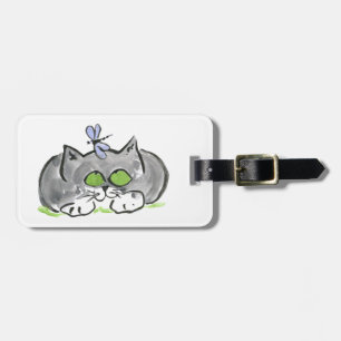Blue Darning Needle and Grey Kitten Luggage Tag