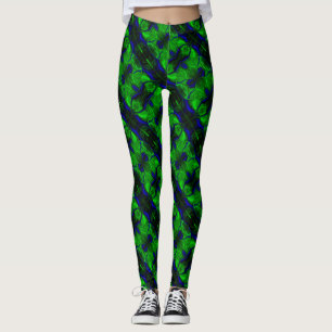 Blue dashes and shapes on a green background. leggings