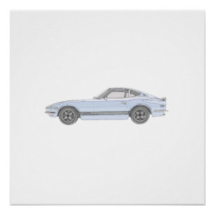 Blue Datsun 240Z Sports Car Perfect Poster