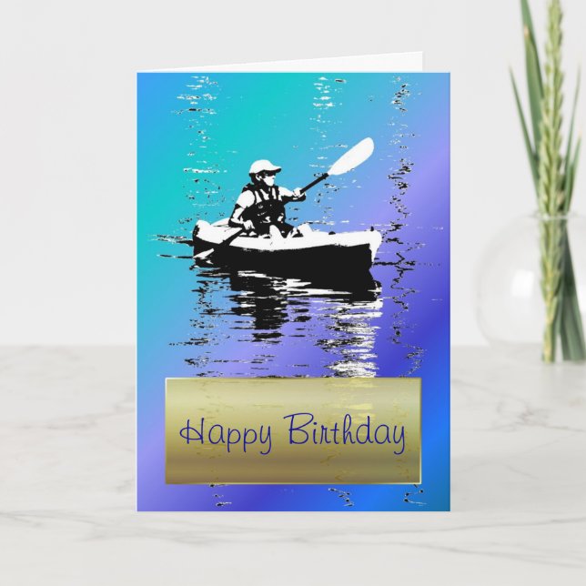 Blue Day Kayak Happy Birthday Card (Front)