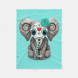 Blue Day of the Dead Elephant Fleece Blanket