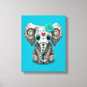 Blue Day of the Dead Sugar Skull Baby Elephant Canvas Print