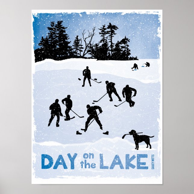 Blue Day on the Lake Pond Hockey Poster (Front)