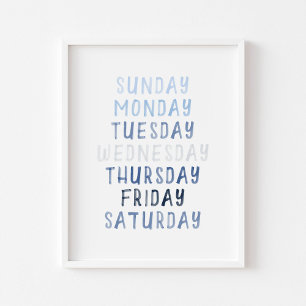 Blue days of week educational poster