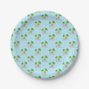 Blue Deck The Palms Tropical Christmas Santa Flami Paper Plate