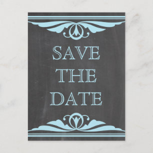 Blue Deco Chalkboard Save the Date Postcard