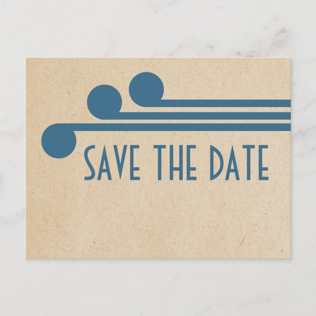 Blue Deco Chic Save the Date Postcard (Front)