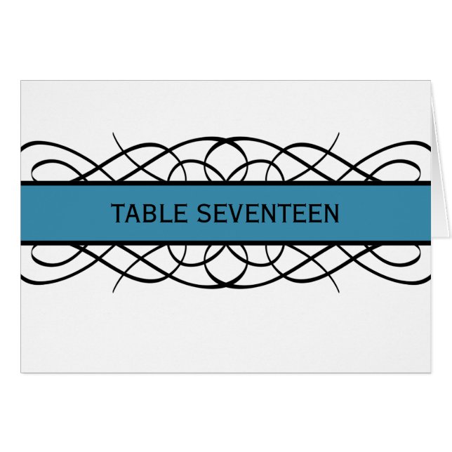 Blue Deco Flourish Table Number Card (Front Horizontal)