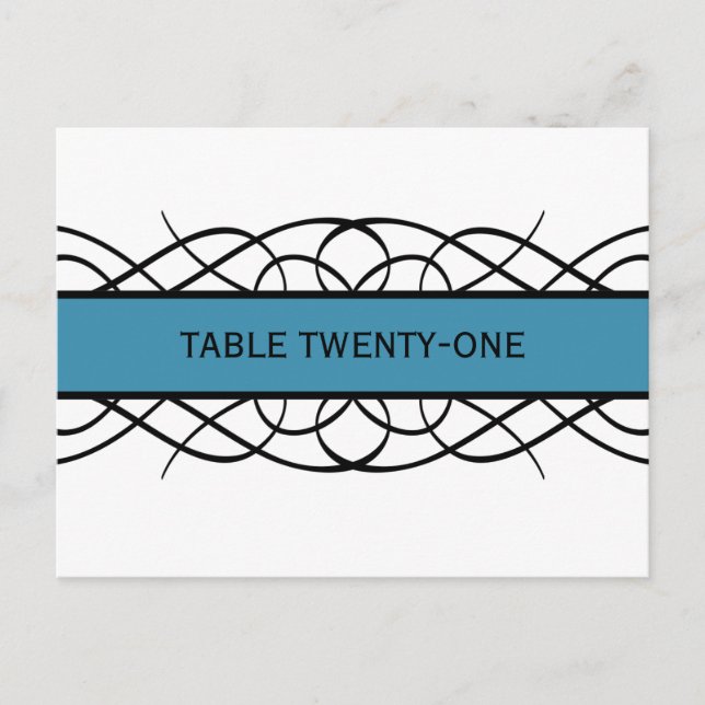 Blue Deco Flourish Table Number Postcard (Front)